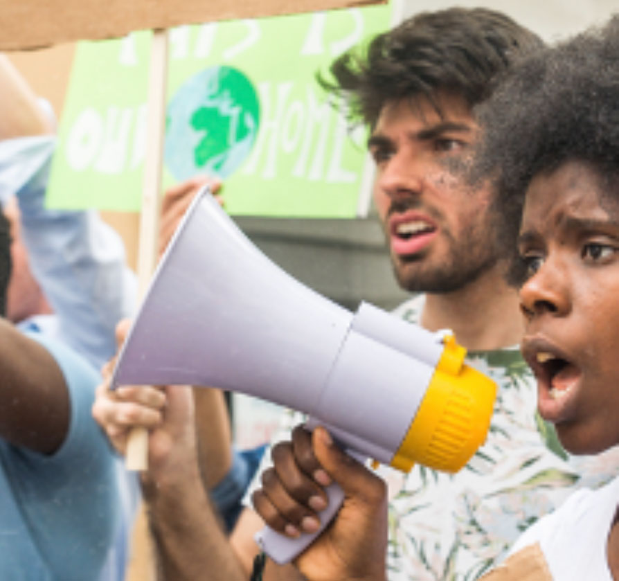 Protesters with a bullhorn